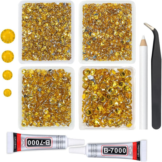 Golden Yellow Crystal Resin Rhinestones w B7000 Jewelry Glue for Bedazzling Crafting Gold Flatback Stones 3mm 4mm 5mm 6mm Diamonds Crystals Gems for Nails Face Makeup Tumblers Bottles Craftts