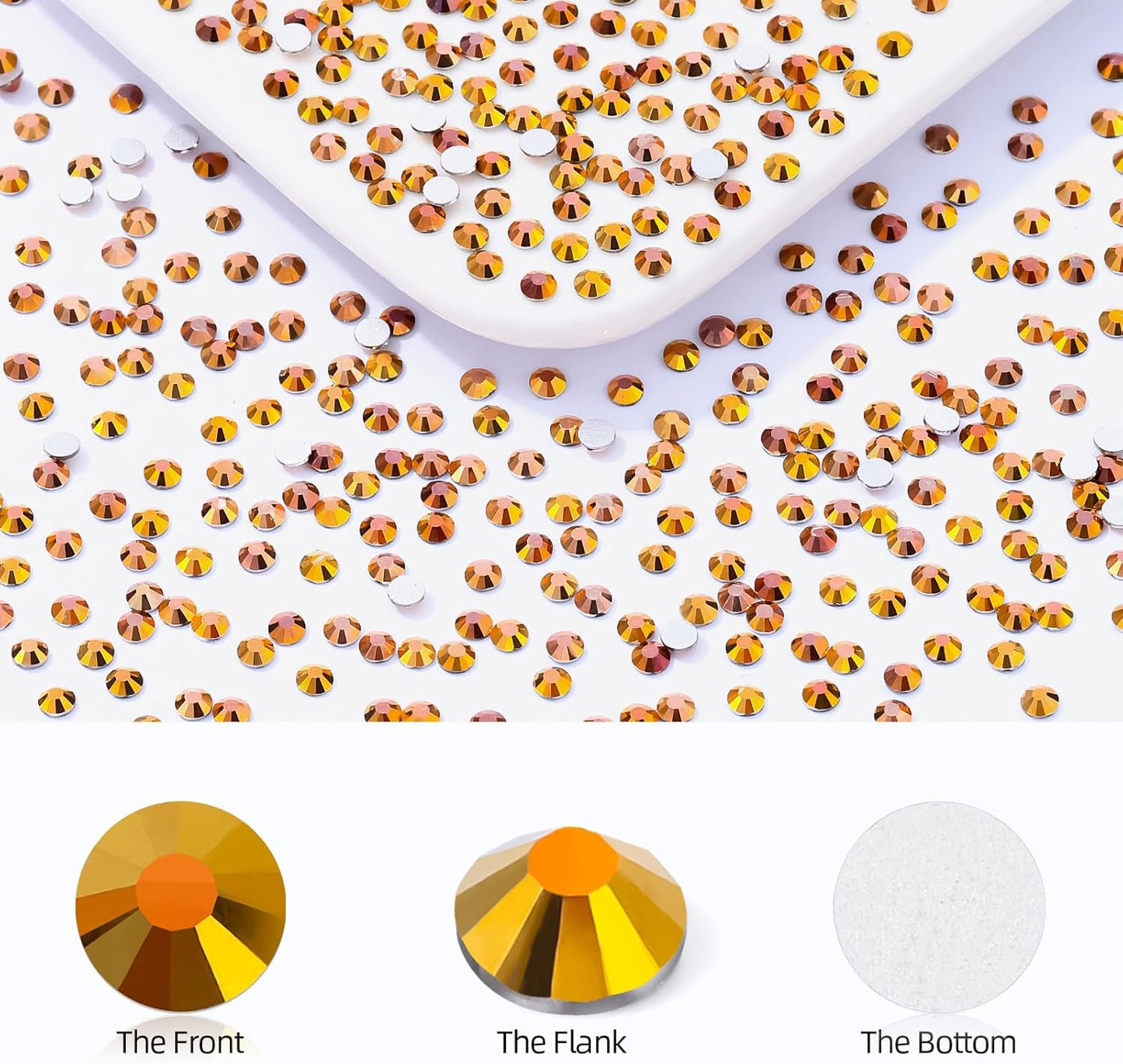 Gold Flatback Rhinestones, Glass Rhinestones for Nail Art and Craft, Glue Fix, Loose Crystal Gemstones(Gold, SS6, 2880pcs, 1.9-2.0mm)