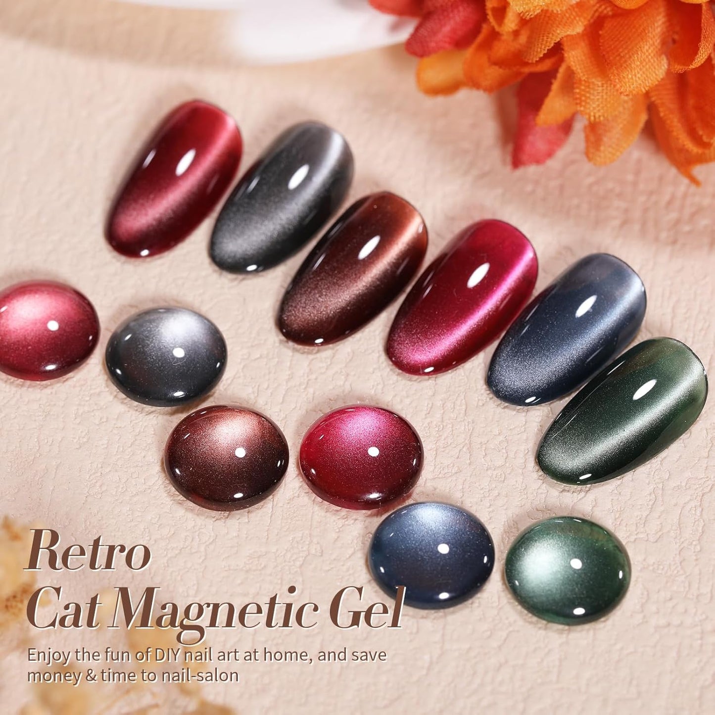 Born Pretty Cat Magnetic Eye Gel Nail Polish, Fall Winter Retro Cat Magnetic Gel, Pink Brown Blue Gray Green Magnetic Soak Off Nail Art Salon Manicure Home Gift 7ML 6PCS
