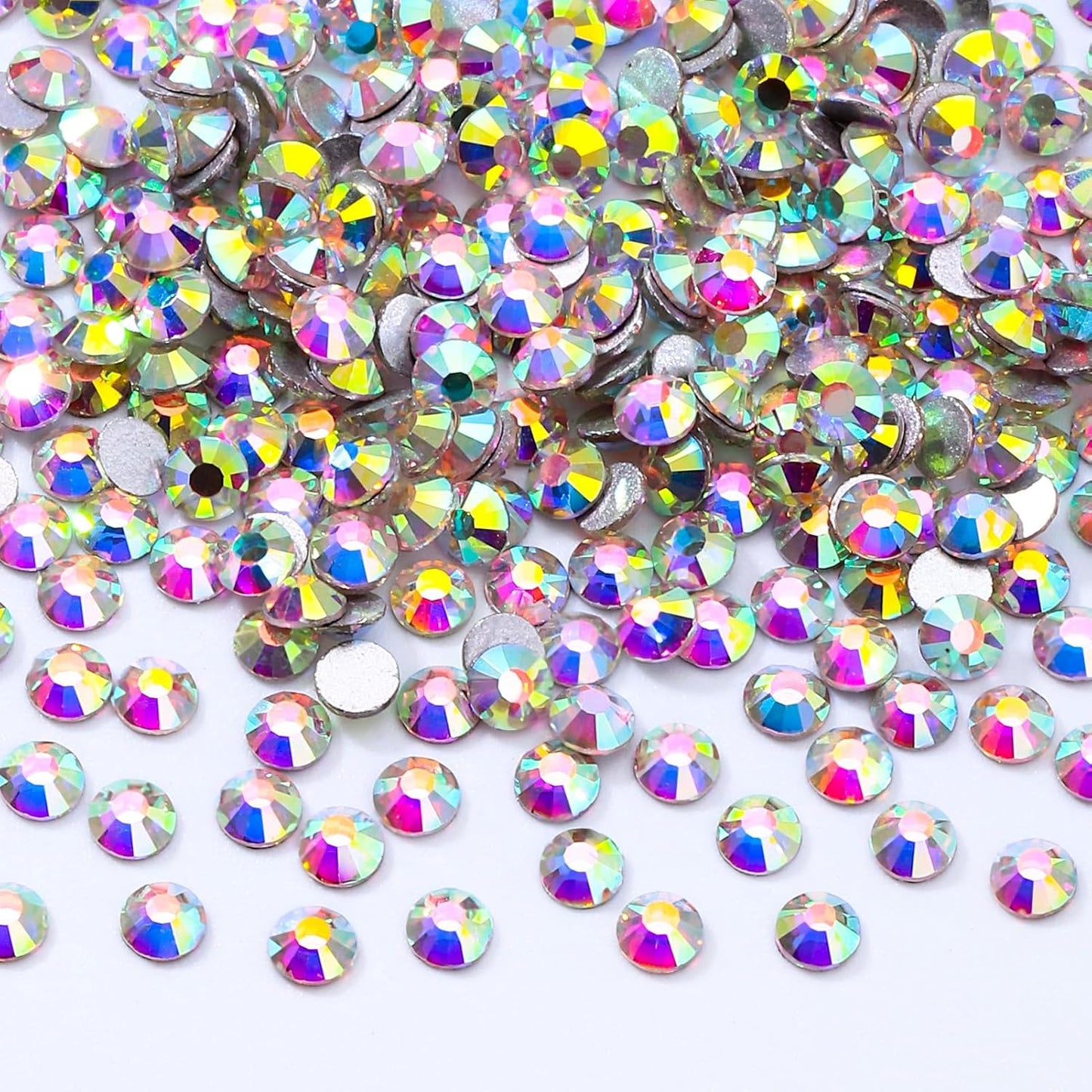 Crystal AB Flatback Rhinestones, Glass Rhinestones for Nail Art and Craft, Glue Fix, Loose Crystal Gemstones(Crystal AB, SS4, 2880pcs, 1.5-1.7mm)