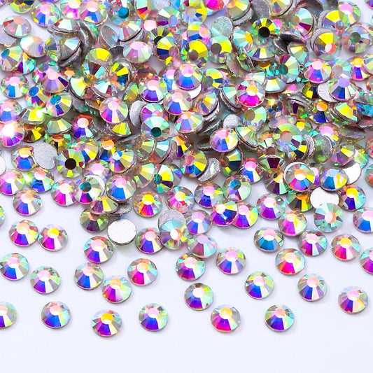 Crystal AB Flatback Rhinestones, Glass Rhinestones for Nail Art and Craft, Glue Fix, Loose Crystal Gemstones(Crystal AB, SS3, 2880pcs, 1.3-1.4mm)