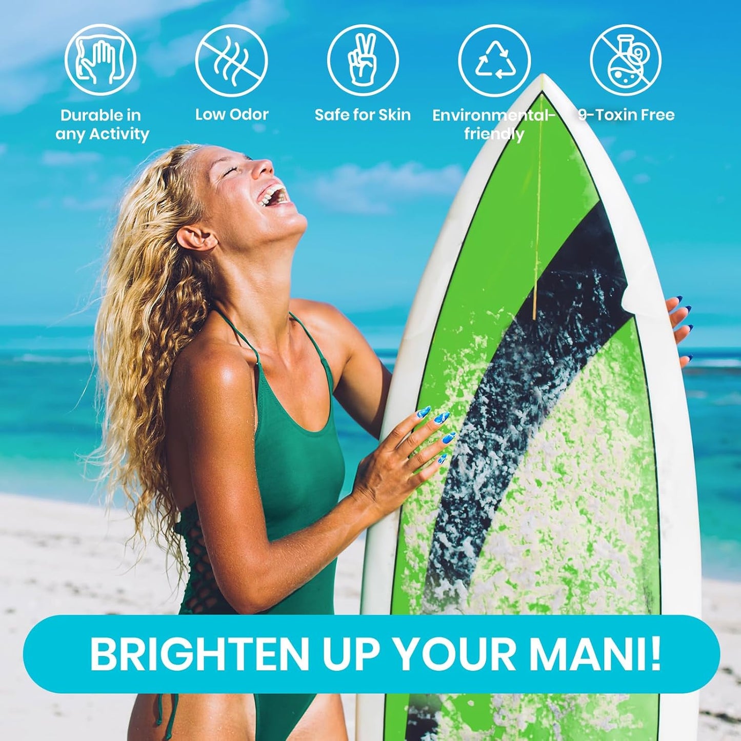 Beetles Blue Gel Nail Polish, 6 Colors Swirl Pacific Blue Glitter Blue Green Gel Polish Swirl Shell Thread Effect Soak Off Nail Art Design Salon Home Manicure Gift for Girls Women