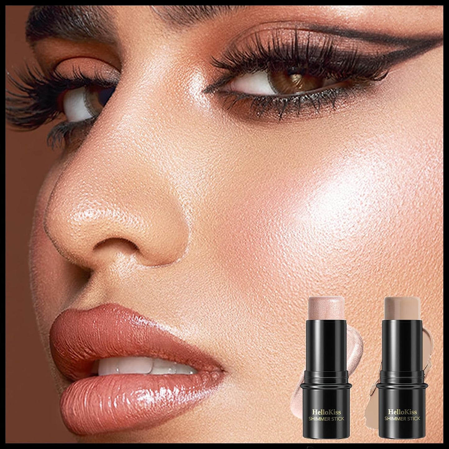 MIELIKKI 2Pcs Cream Contour Stick Makeup, Highlighter Stick and Bronzer Stick for Face Sculpting, Easy to Apply & Blend, Long Lasting, Waterproof, Matte Finish,0308