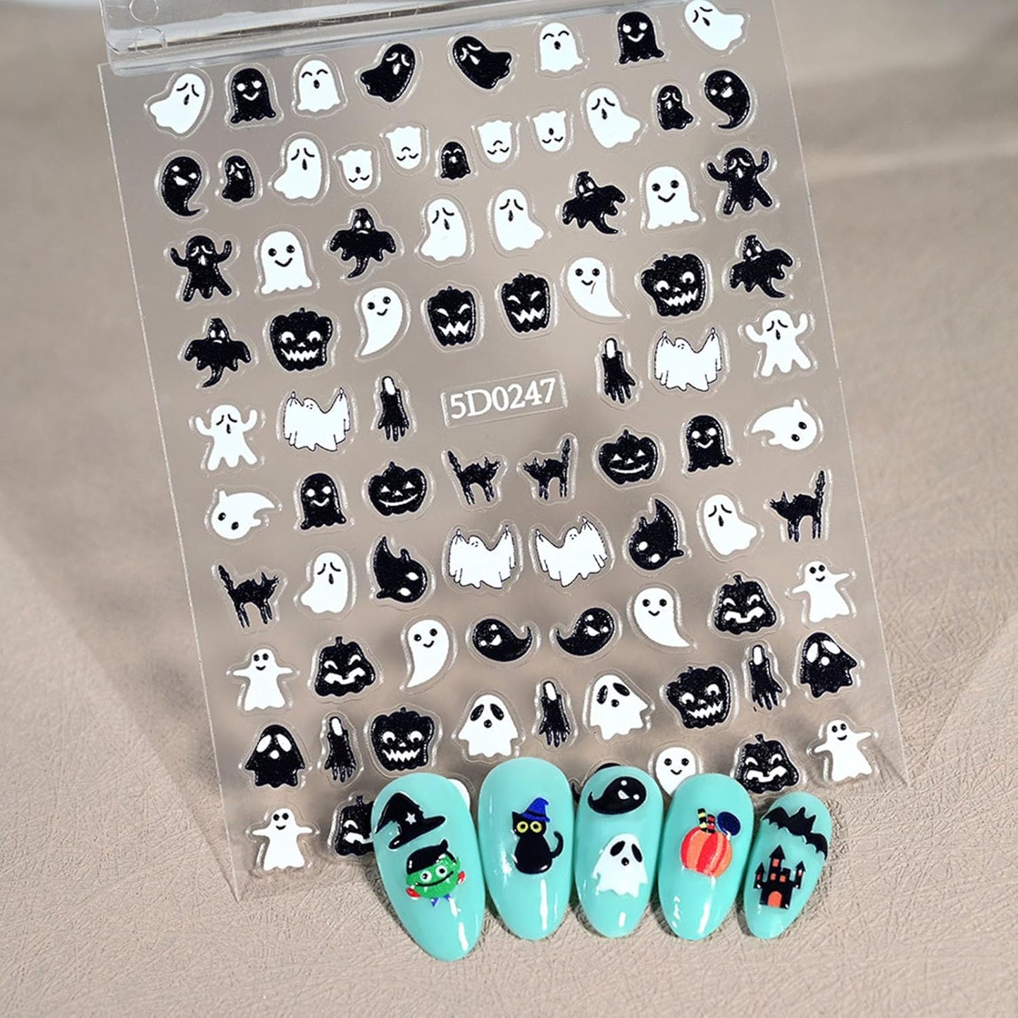6 Sheets Halloween Nail Stickers for Nail Art 5D Self Adhesive Cute Ghost Nail Art Stickers with Pumpkin Bat Blood Drop Skeleton Design Sticker for Women DIY Nails Decoration
