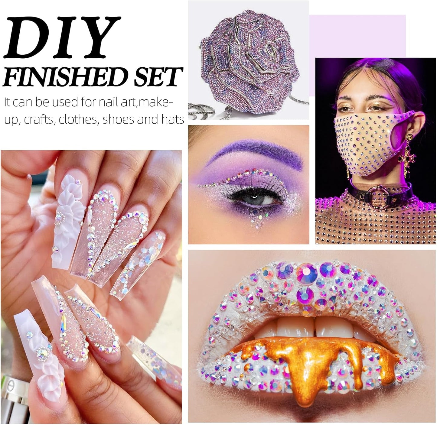 Crystal AB Flatback Rhinestones, Glass Rhinestones for Nail Art and Craft, Glue Fix, Loose Crystal Gemstones(Crystal AB, SS30, 288pcs, 6.4-6.6mm)