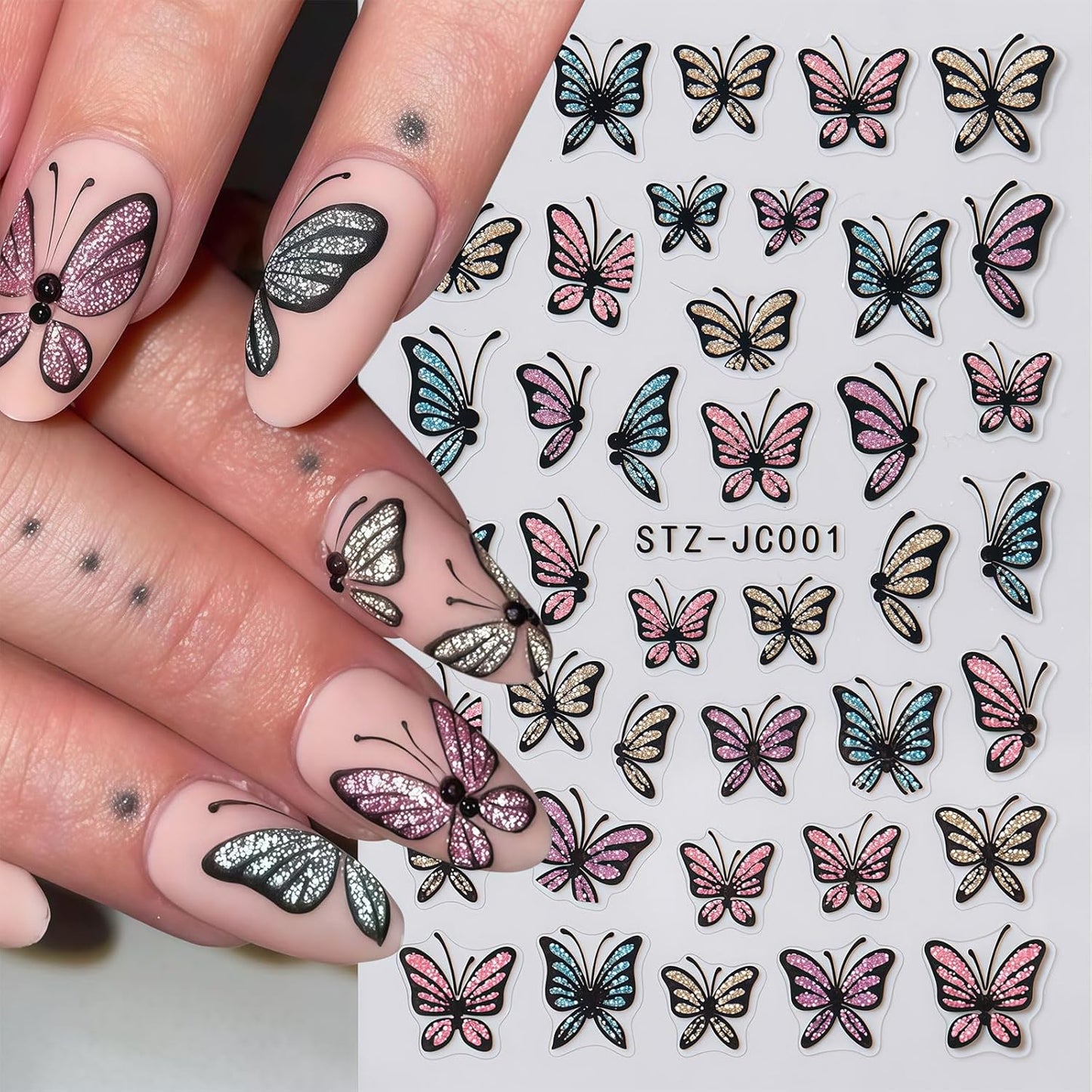 Flower Nail Art Stickers Decals, 4 Sheets 3D Self-Adhesive Flower Butterfly Nail Decals Nail Art Supplies Designs Decorations Accessories for Women Girls