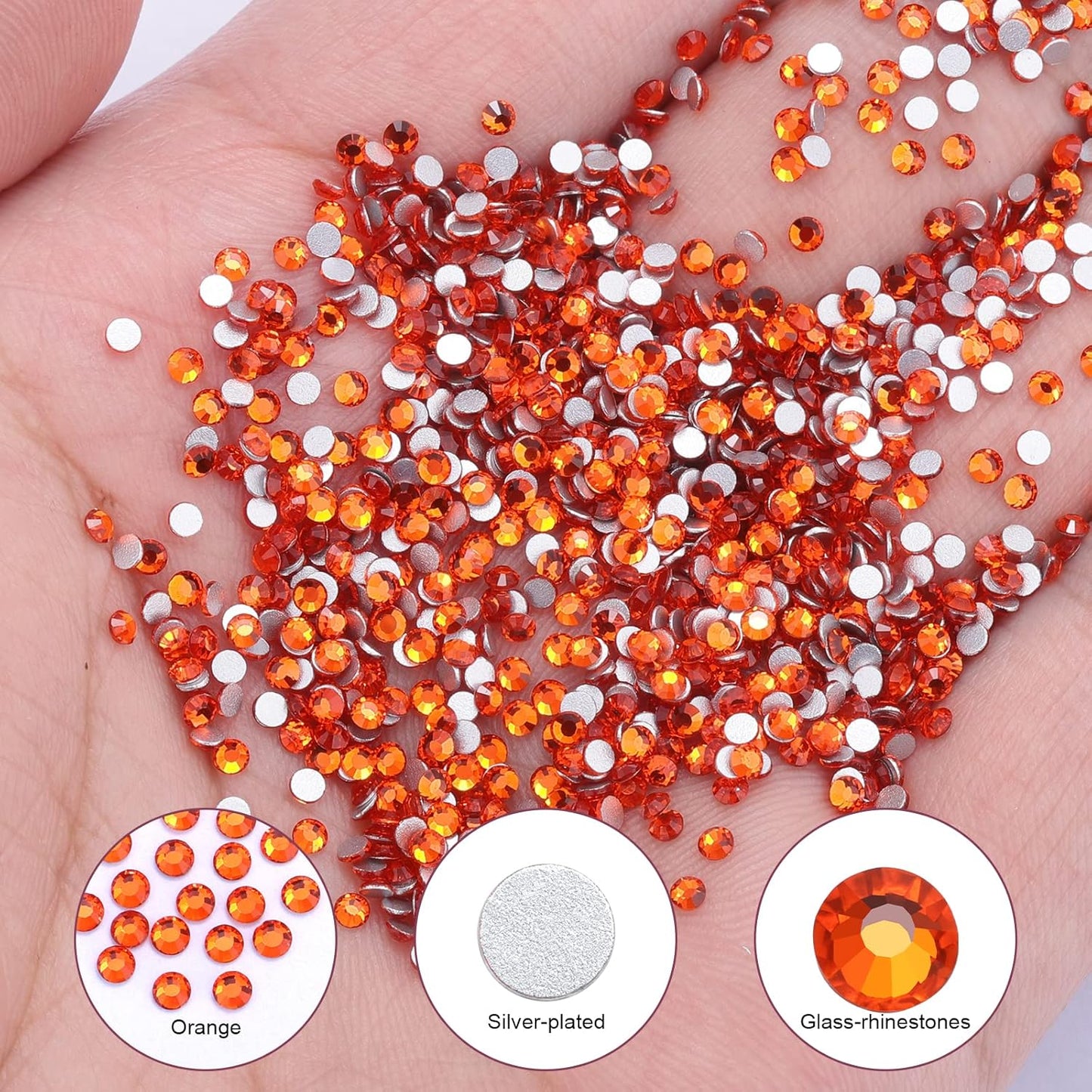 1440Pcs Orange Crystal Rhinestones,Glass Flatback Rhinestones Gemstones Small for Nail Face Makeup Art Crafts Clothes Decoration - (SS6,2.0mm,Orange)