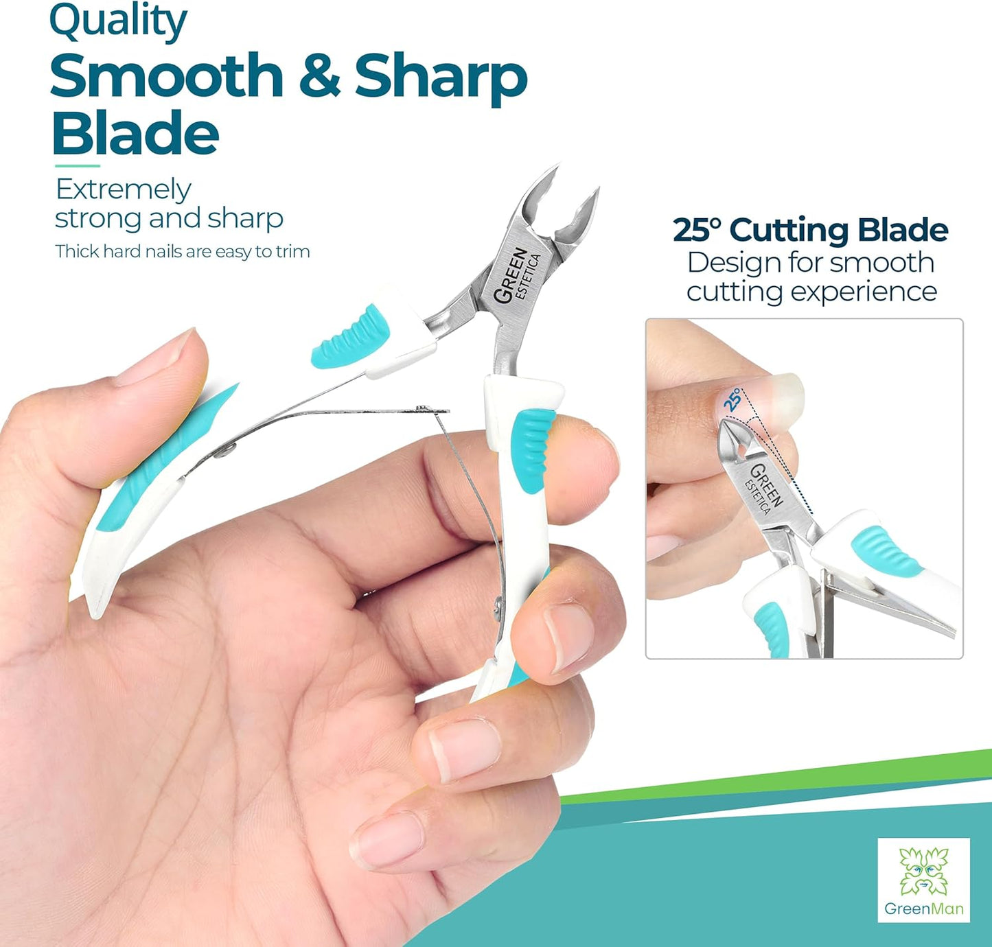 Cuticle Trimmer with Non-Slip Grip Handle Professional Stainless Steel Cuticle Cutter Sharp Blades Double Spring Cuticle Nippers for Nail Care Pedicure Manicure Nail Tools (White Green Grip Handle)