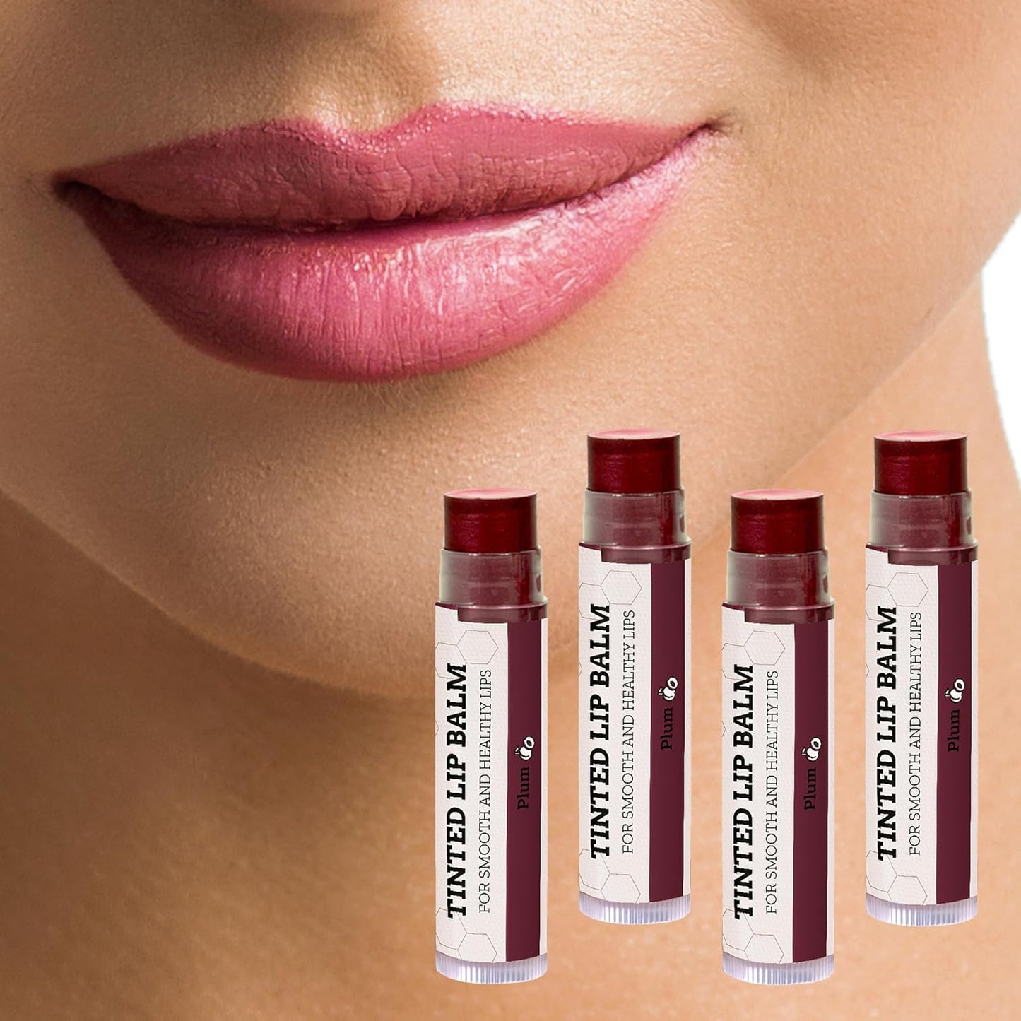 Earth's Daughter Tinted Lip Balm 4 Pack of Plum Color - Beeswax, Coconut Oil, Cocoa Butter, Vitamin E -Moisturize and Beautify, Paraben Free