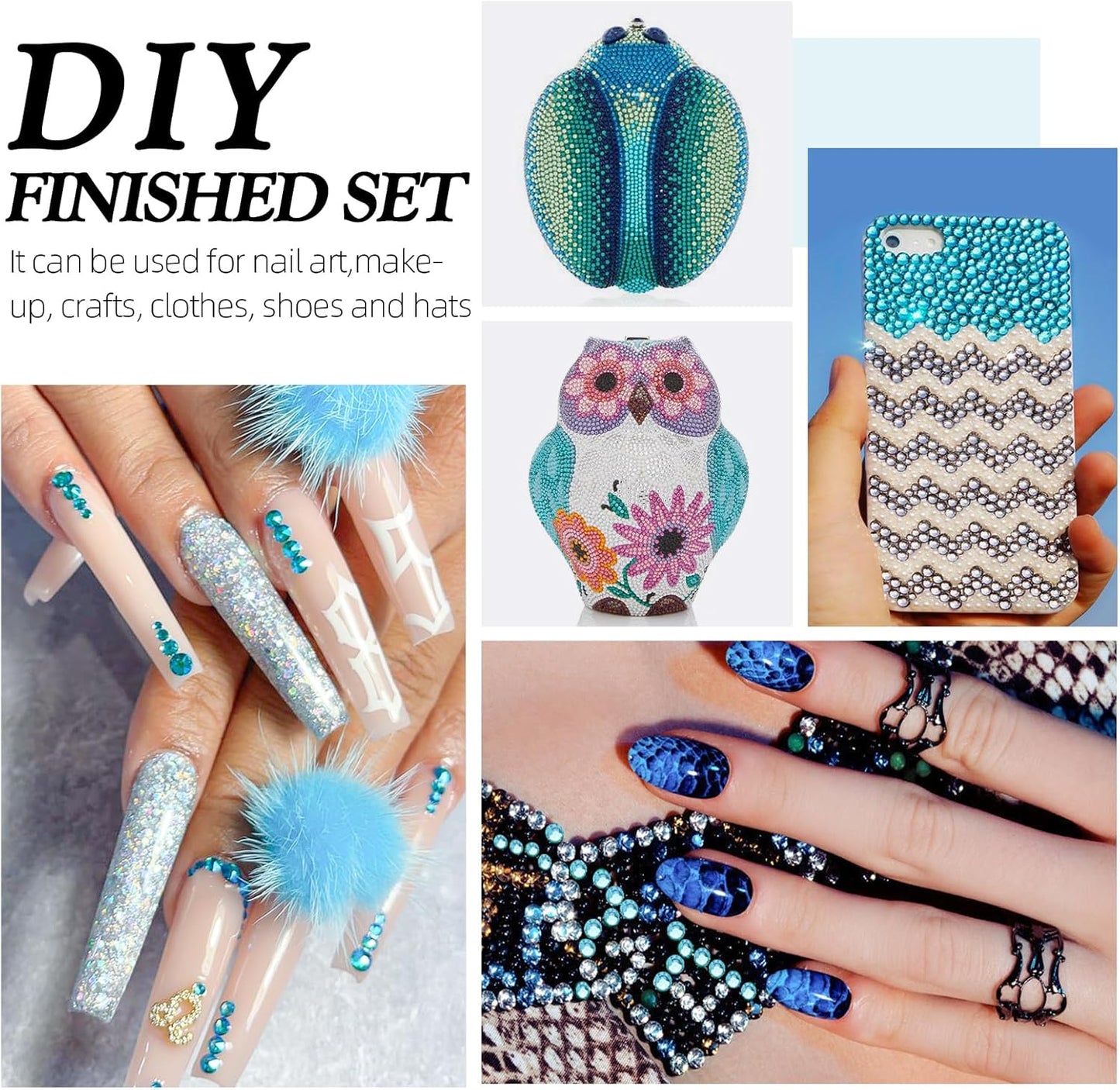 Aquamarine Flatback Rhinestones, Glass Rhinestones for Nail Art and Craft, Glue Fix, Loose Crystal Gemstones(Aquamarine, SS16, 1440pcs, 3.8-4.0mm)