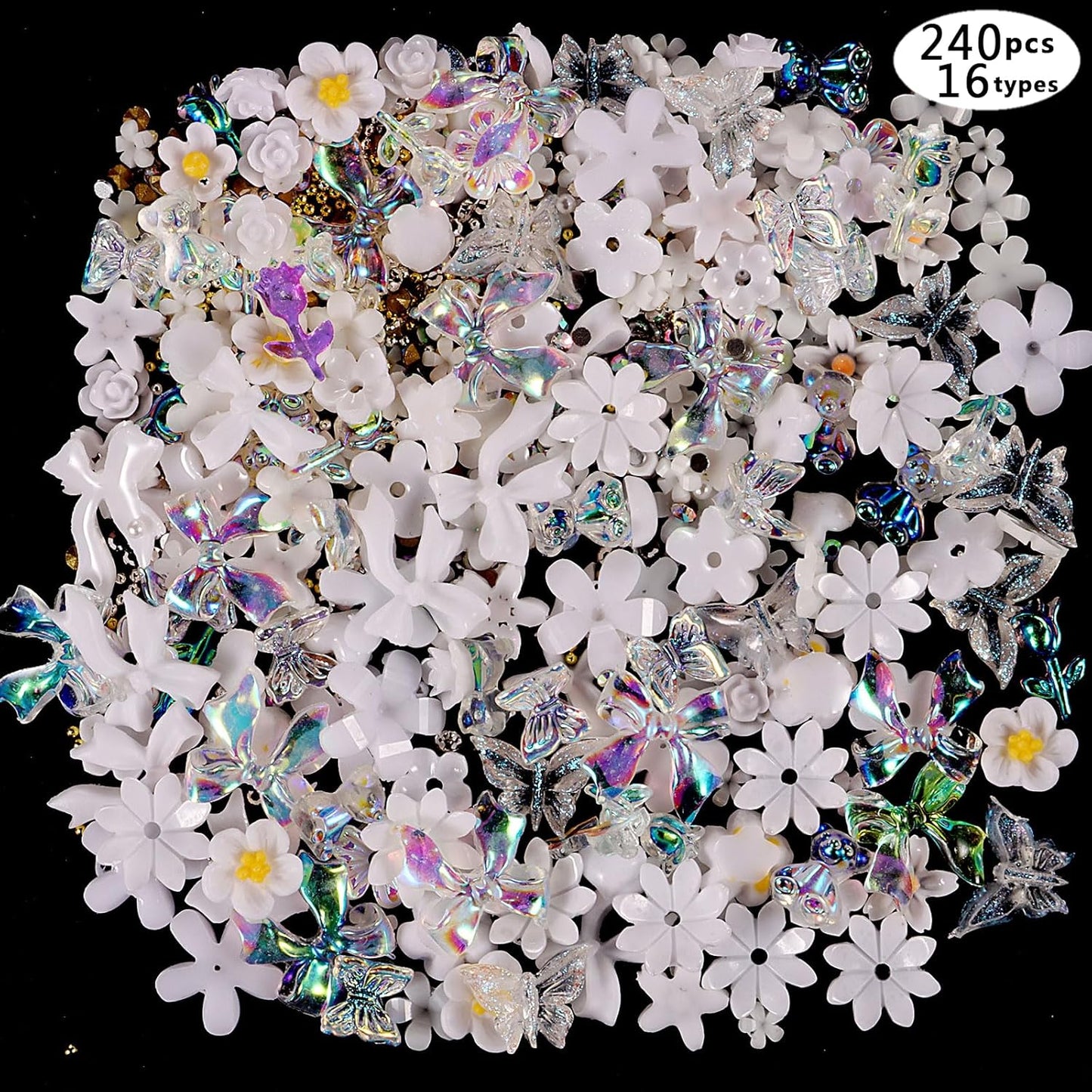 250pc 3D Nail Charms Set - Diverse Shapes & Colors for Acrylic Nails & DIY Crafts (#6)