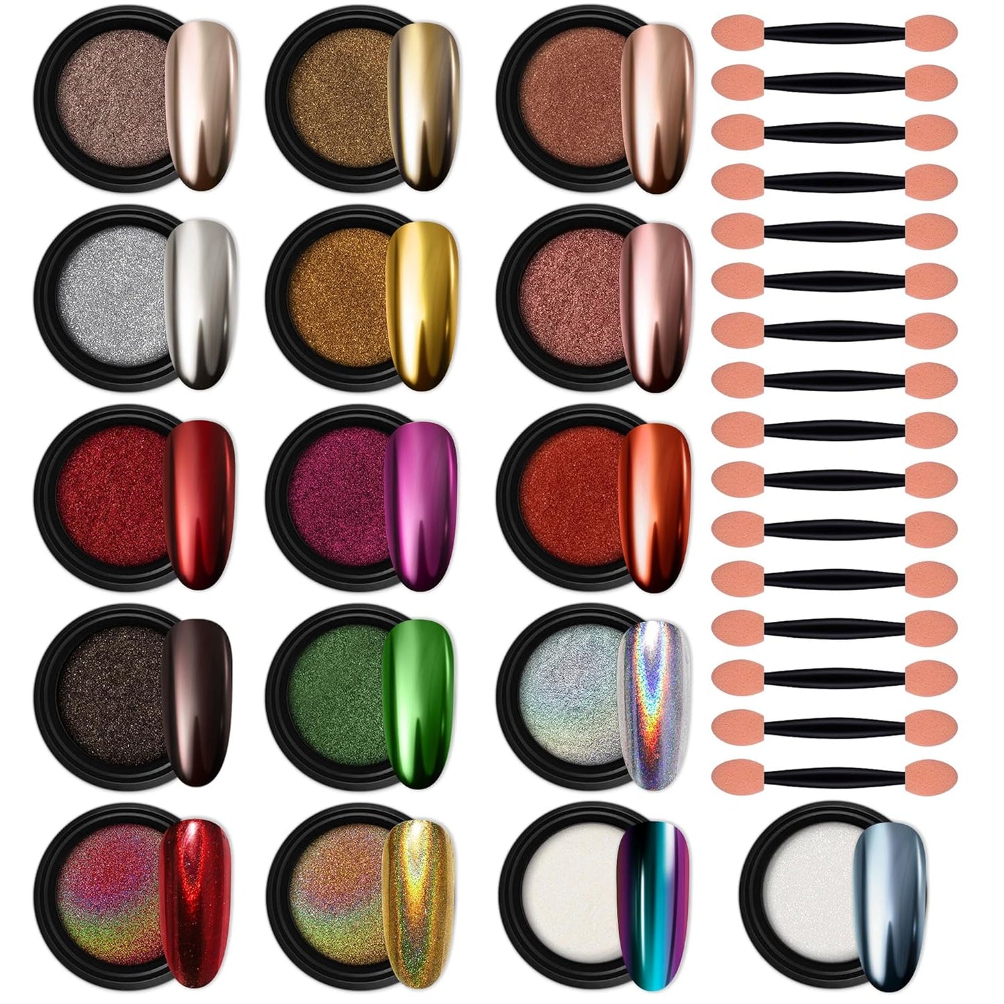 Artdone 16 Jars Chrome Nail Powder Magic White Pearl Kit Mirror Effect Silver Metallic Holographic Dip Nail Powder Decoration Iridescent Aurora Mermaid Pigment