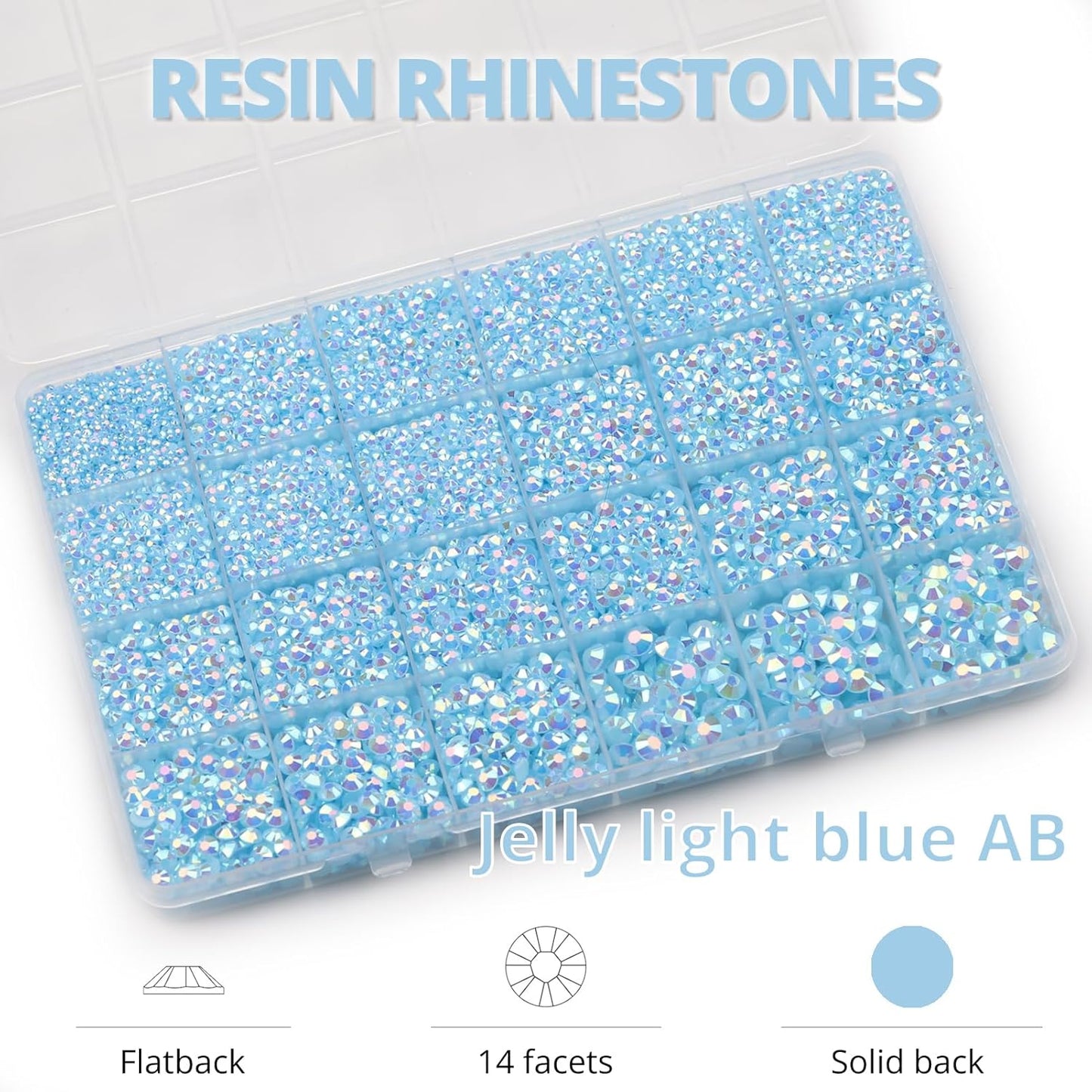 30000Pcs Resin Jelly Rhinestones Set for Crafting Bedazzling, Light Blue AB Flatback Gems Jewels for Crafts Clothes Shoes Fabric Outfit Nails Makeup, Flat Back Crystal 2-6mm with b 7000 Glue