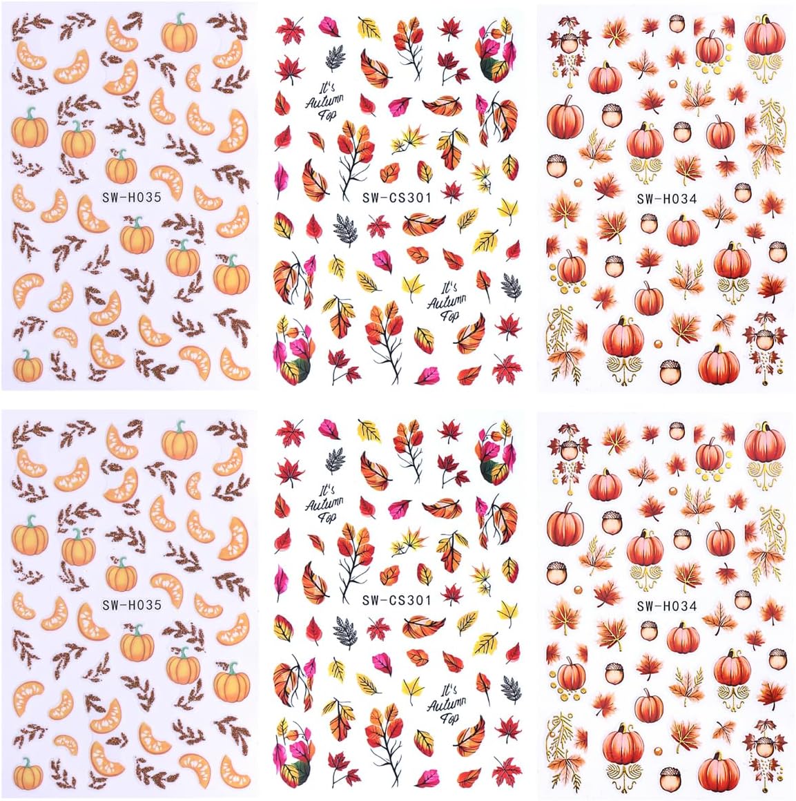 Fall Nail Stickers Maple Leaf Pumpkin Nail Art Decals Autumn Glitter Leaves Pine Nut Pumpkin Nails Design Self-Adhesive Nail Art Supplies Thanksgiving Gold Yellow Maple Leaf Stickers for Nails DIY