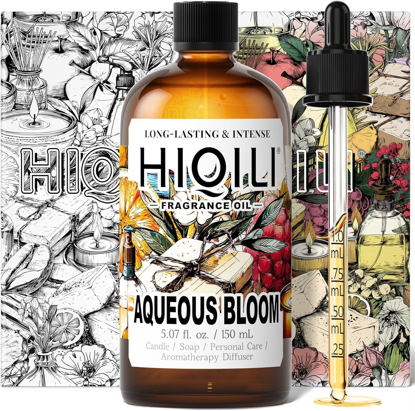 HIQILI Aqueous Bloom Fragrance Oil for Diffusers, Black Currant Leaf‌ & Jasmine, Candles & Soap Making, Long-Lasting Scent - 5.07 Fl Oz