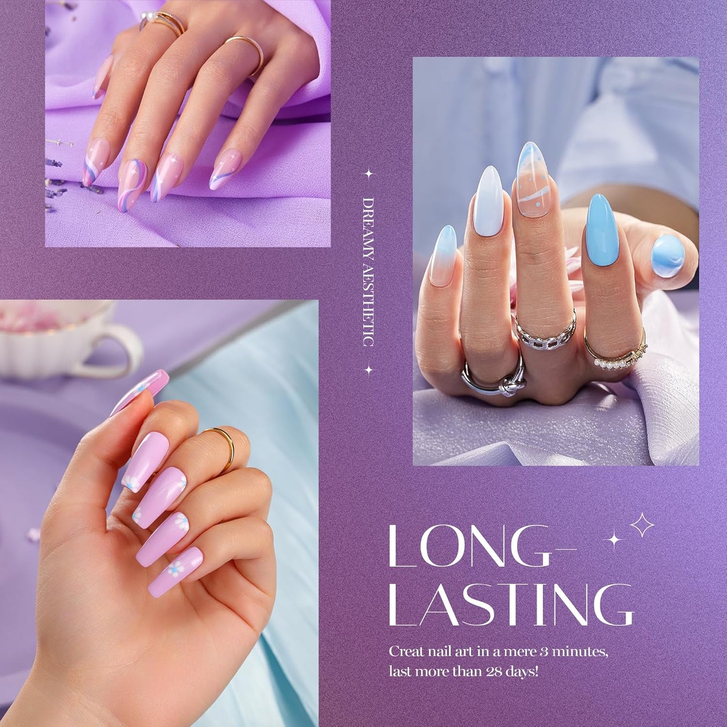 Beetles Gel Nail Polish Set - 6 Colors Purple Baby Blue Light Color Gel Nail Kit Lavender Violets Collection Soak Off UV LED Gel Manicure DIY Periwinkle Nail Polish Salon Gift for Women Girls