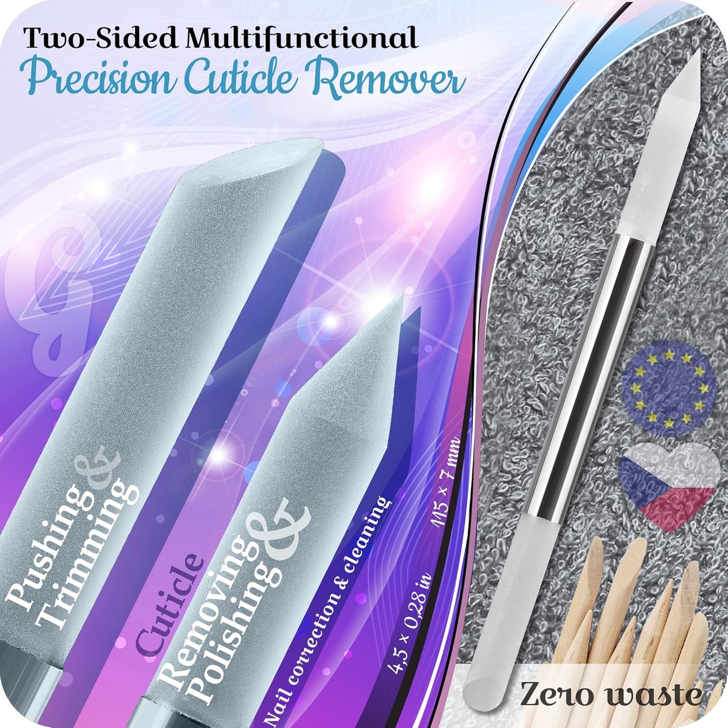 GLADZY Glass Cuticle Pusher - Manicure Cuticle Stick - Crystal Glass Cuticle Remover - Professional Nail Care Tool - Genuine Czech Quality Premium File Set