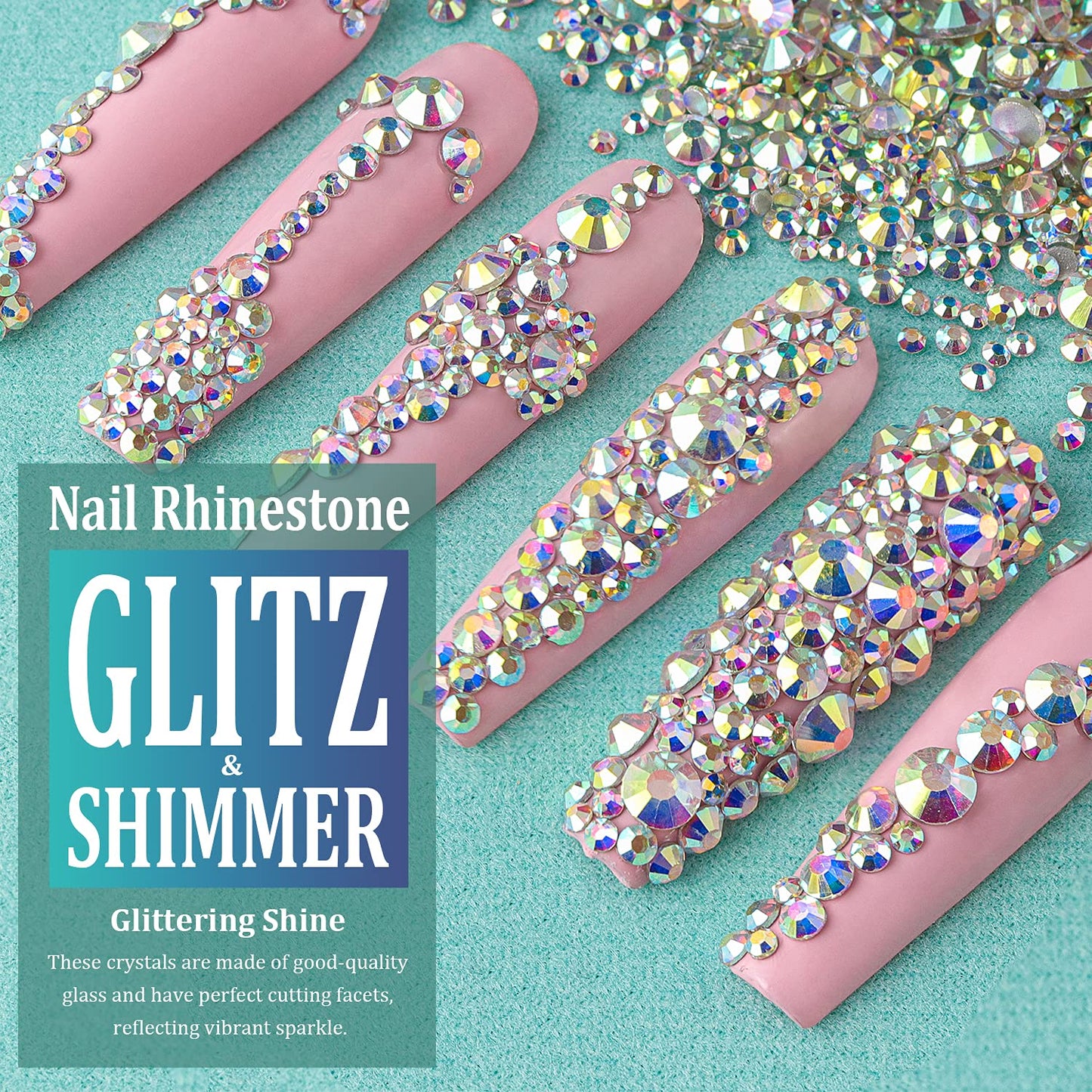 6 Sizes AB Glass Crystal Kit with Pickup Pen + Tweezer Tools for Iridescent Shine Nail Art Manicure Makeup DIY Decoration Flatback Round Rhinestone Gem Jewelry Diamond