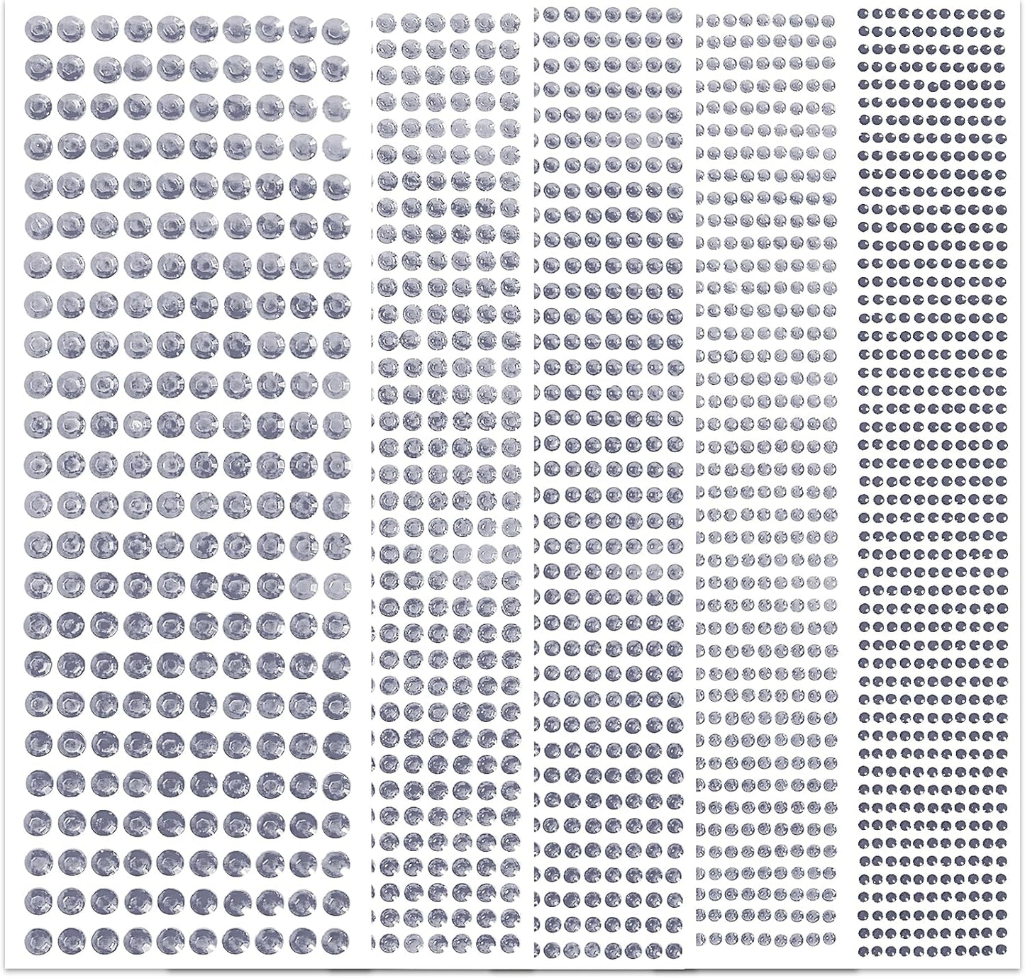 3555 Pieces Face Gem Stickers Self Adhesive Rhinestone Stickers for Crafts 3/4/5/6/8 MM Face Jewels Stickers Diamond Nail Gems Stick on for Face Eye Hair Body Makeup DIY Craft 5 Sizes