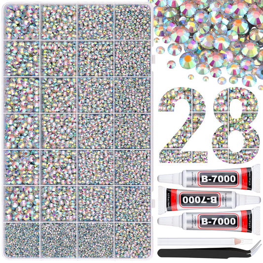 30000Pcs Resin Rhinestones for Bedazzling with 3Pcs B7000 Jewelry Glue, AB Flatback Gems Rhinestones for Crafting, Clothing Tumblers Mugs Shoes Fabric Decor Nail Art