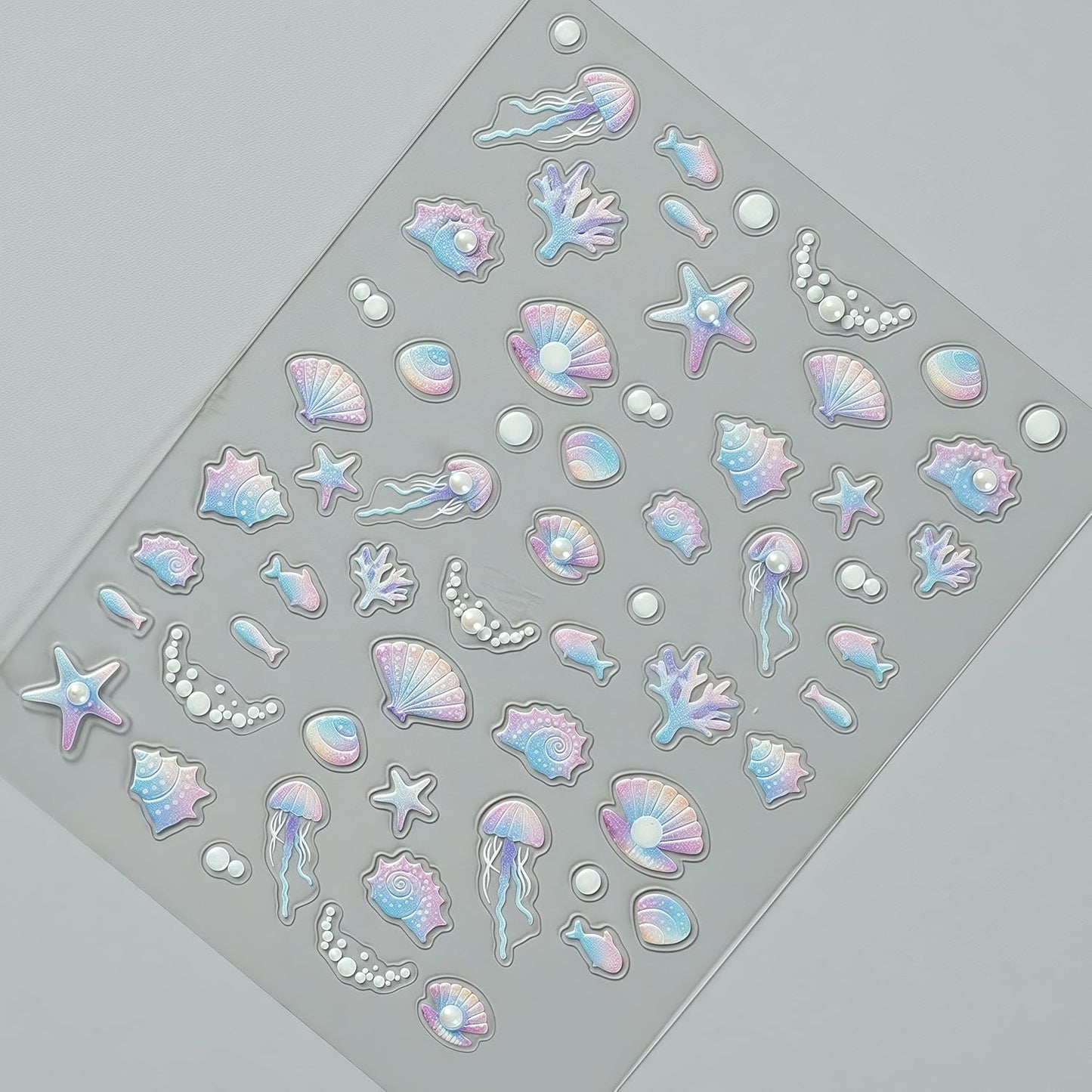 1 Sheets Embossed Shell Starfish Nail Art Stickers 5D Self Adhesive Summer Marine Life Fishtail Pearl Decals for Women Girls Manicure DIY Decorations Exquisite Cardboard Set