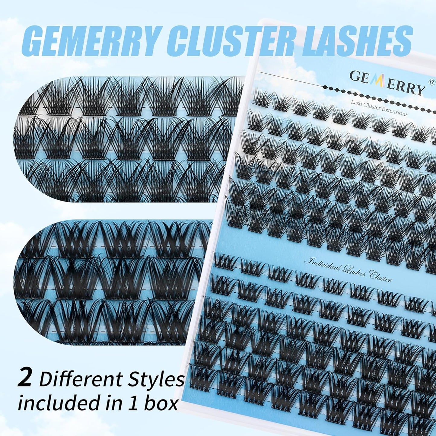 Cluster Lashes GEMERRY Lash Clusters Fluffy Individual Lashes Two Styles Eyelash Clusters Wide Stem Soft Wispy Eyelash Extension Clusters DIY at Home(Forest/Ocean-0.07-D-8-16MIX)