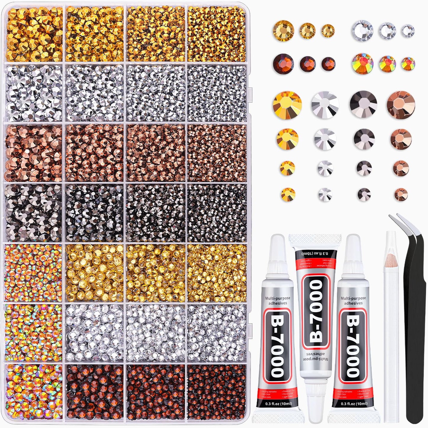 20000Pcs Metallic Rhinestones for Bedazzling with 3Pcs B7000 Jewelry Glue, Resin Rhinestones for Crafting Crafts，Bedazzler Kit Flatback Gems for Clothing Shoes Tumblers Nail Art