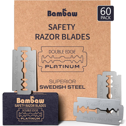 Bambaw – Double Edge Safety Razor Blades, Swedish Stainless Steel Razor Blades Refills – 60 Count