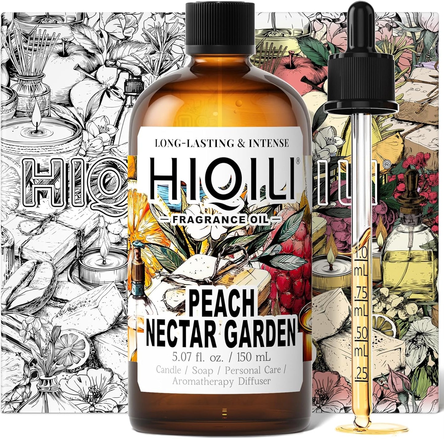 HIQILI Peach Nectar Garden Fragrance Oil for Diffuser, Inspired by Pris.HIL-ton, Candle & Soap Making, Sweet Floral-Fruity Notes, Long-Lasting Scent- 5.07fl oz